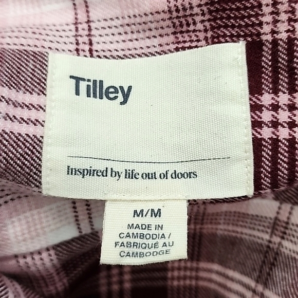 TILLEY Women's Pink Plaid Flannel Cotton Button  Down Shirt Front Pockets Sz M - Picture 8 of 13